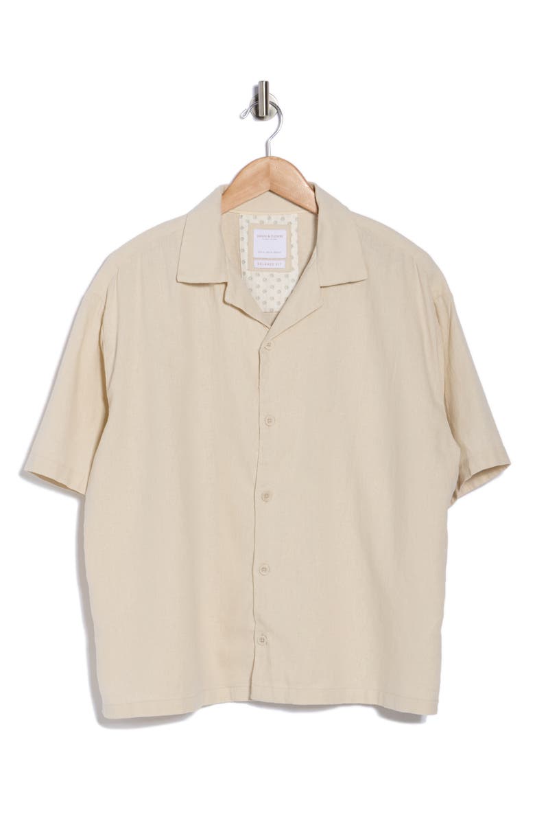 DENIM AND FLOWER Linen Blend Camp Shirt, Alternate, color, Sand