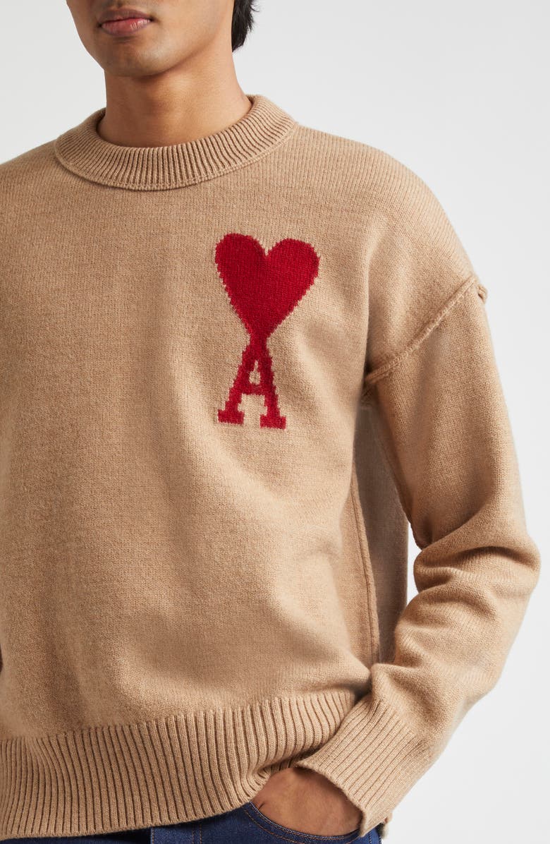 AMI PARIS Ami de Coeur Monogram Wool Sweater, Alternate, color, 
