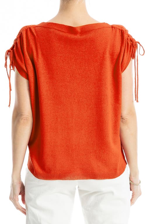 Max Studio Ruched Shoulder Short Sleeve Knit Sweater In Brown