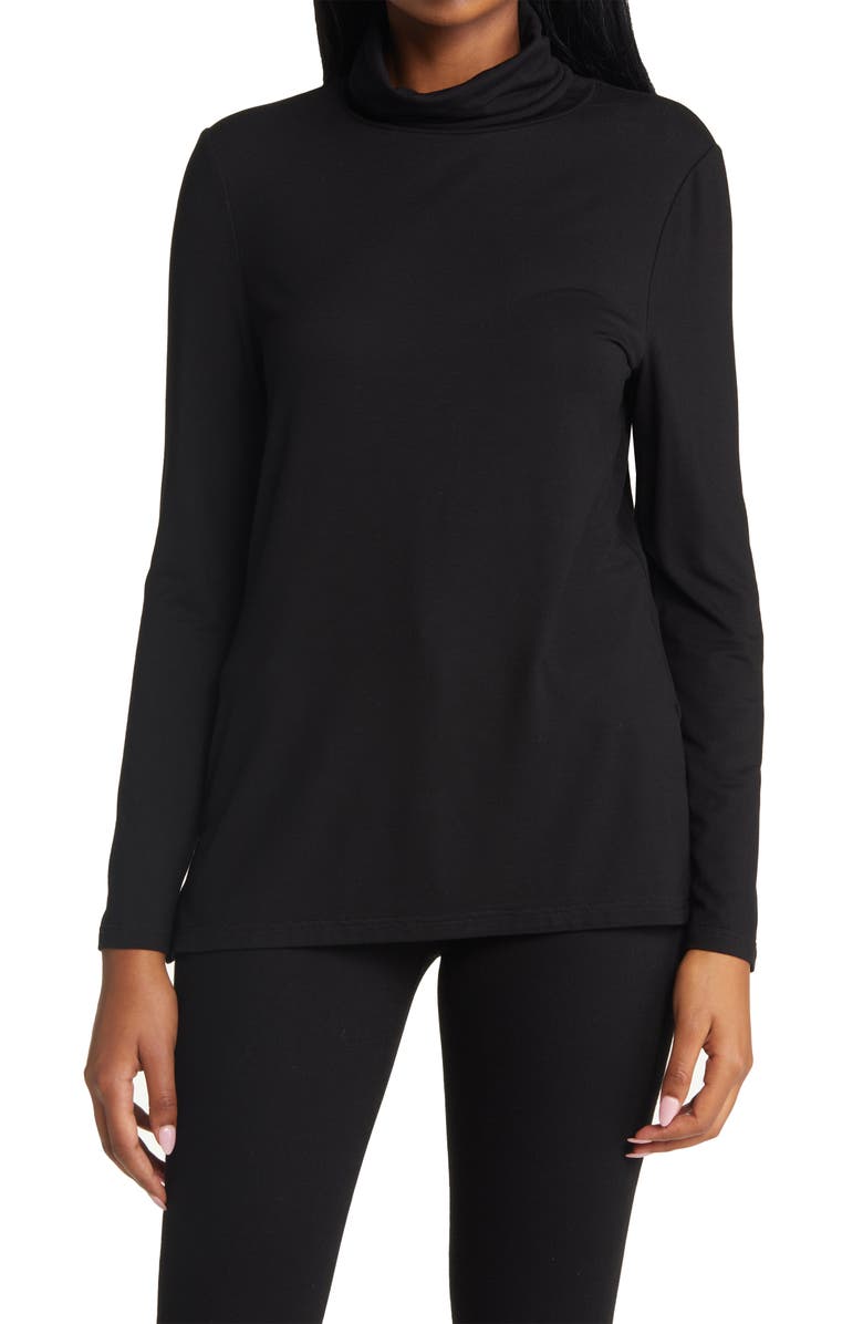 Ming Wang Turtleneck Jersey Tunic Top, Main, color, Black
