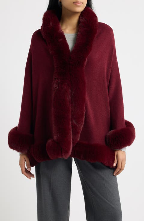 Faux Fur Trim Knit Ruana