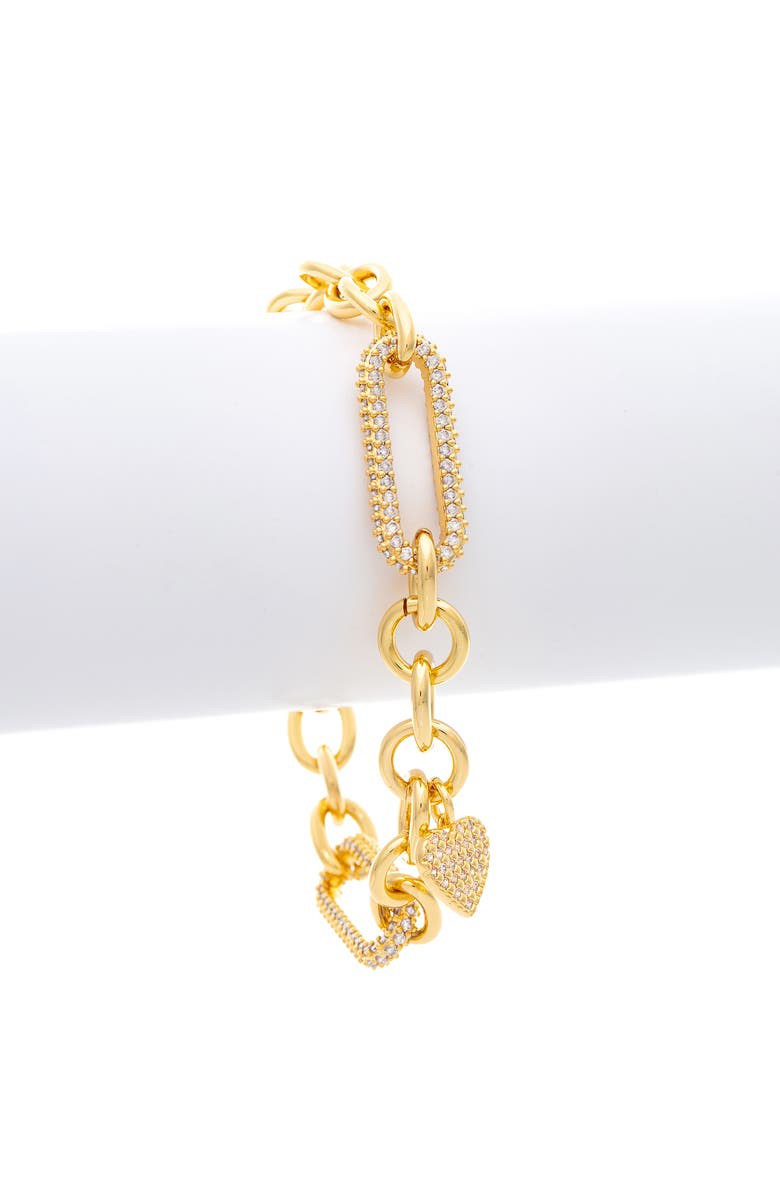 RIVKA FRIEDMAN Pavé Heart Charm Bracelet, Alternate, color, Gold / Cubic Zirconia