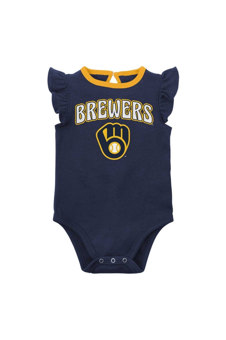 Girls Newborn & Infant Navy/Heather Gray Milwaukee Brewers Little Fan Two-Pack Bodysuit Set, Alternate, color, Navy