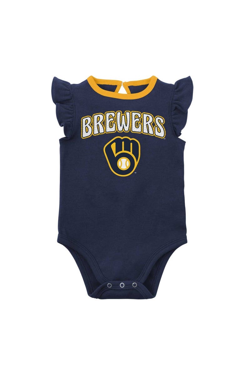 Outerstuff Girls Newborn & Infant Navy/Heather Gray Milwaukee Brewers Little Fan Two-Pack Bodysuit Set, Alternate, color, Navy