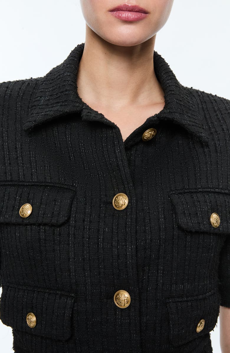 Alice + Olivia Elle Metallic Tweed Crop Jacket, Alternate, color, Black