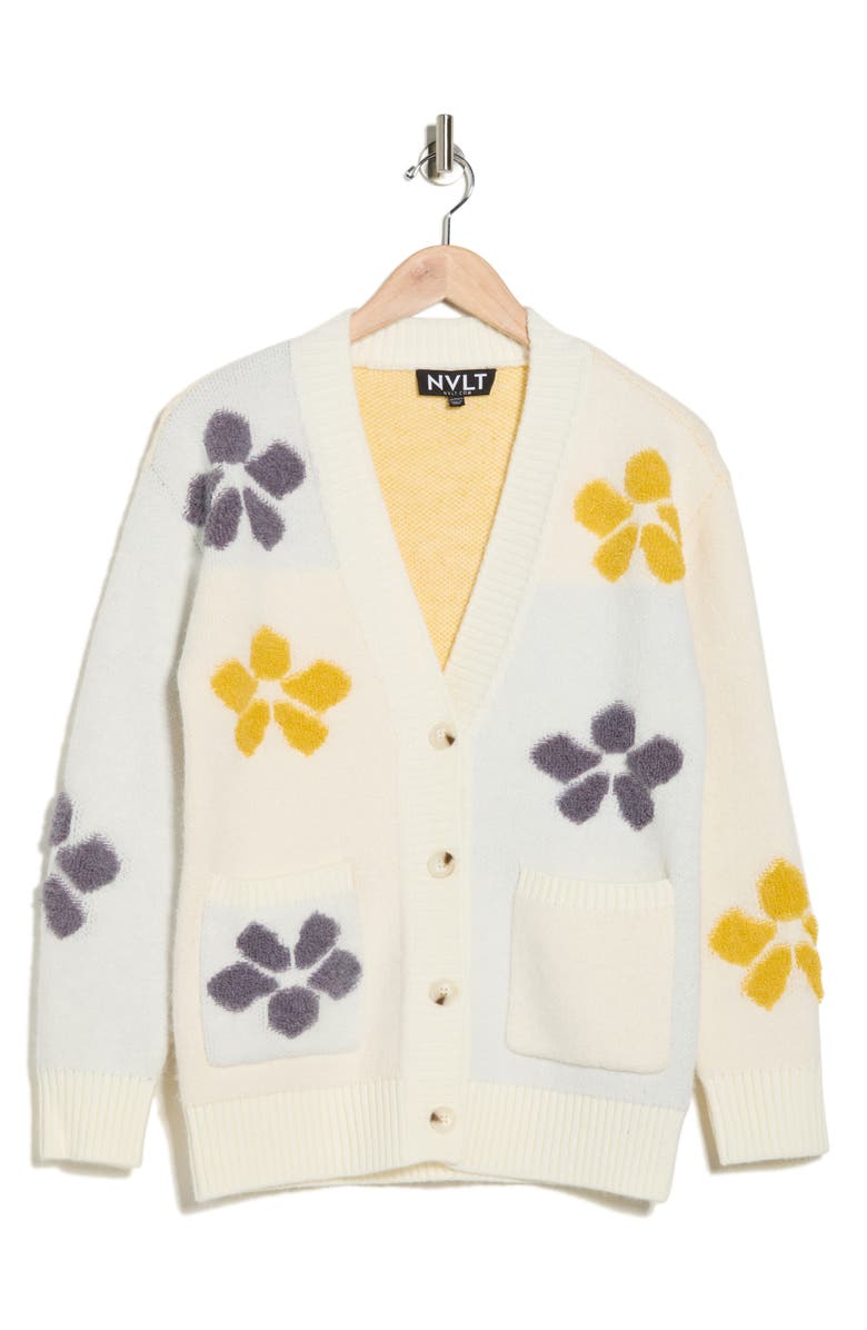 NVLT Oversize Jacquard Flower Cardigan, Alternate, color, 