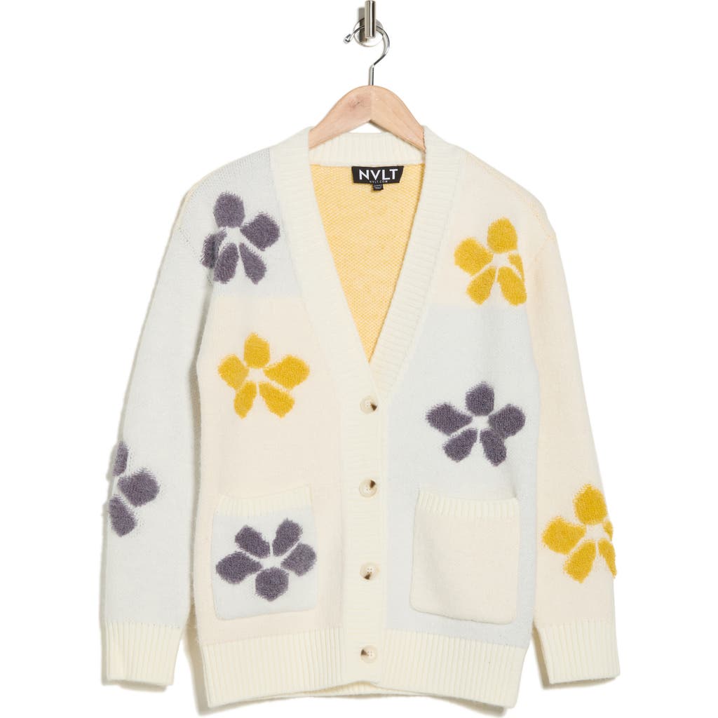 Nvlt Oversize Jacquard Flower Cardigan In Neutral