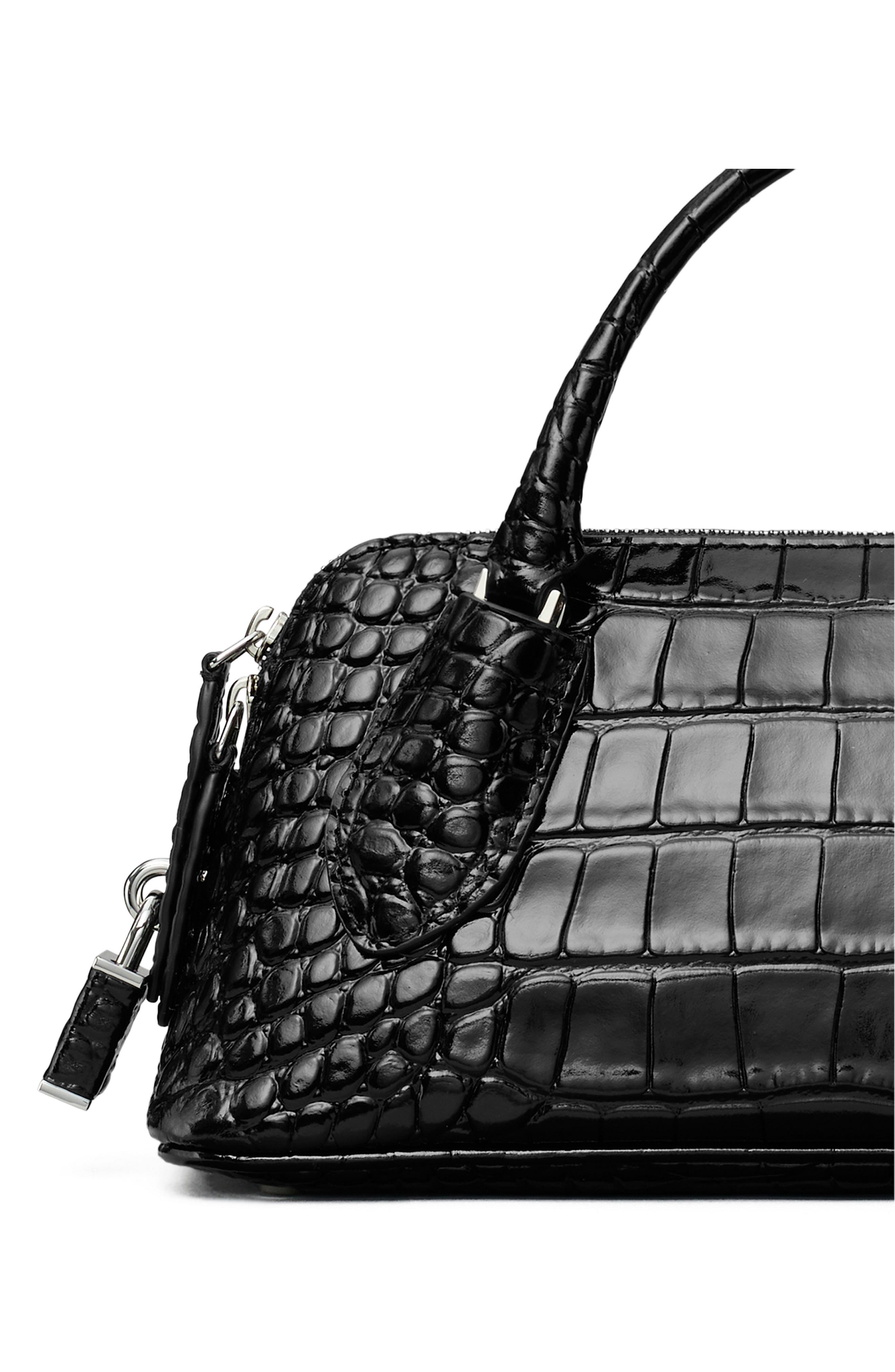 Lock Croc Embossed Leather Top Handle Bag, Alternate, color, BLACK