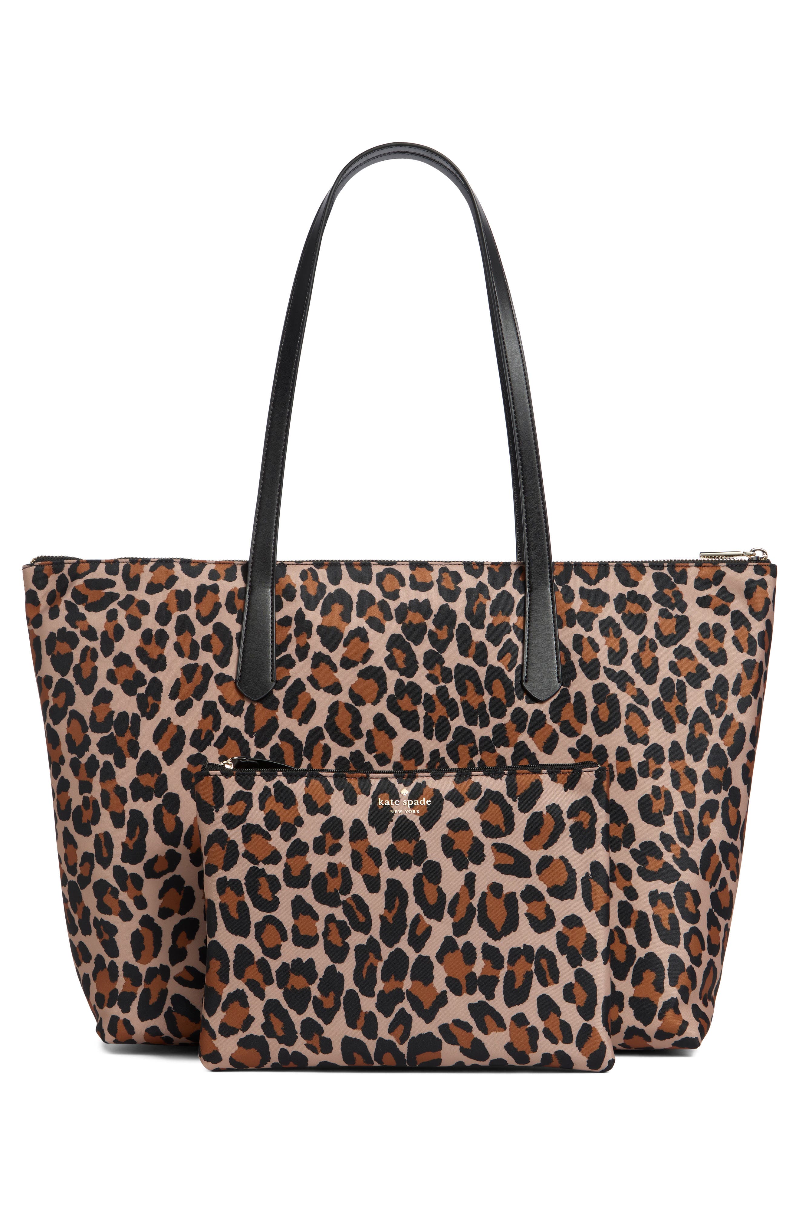 Kate Spade New York kitt recycled nylon leopard extra large tote, Alternate, color, Brown Multi