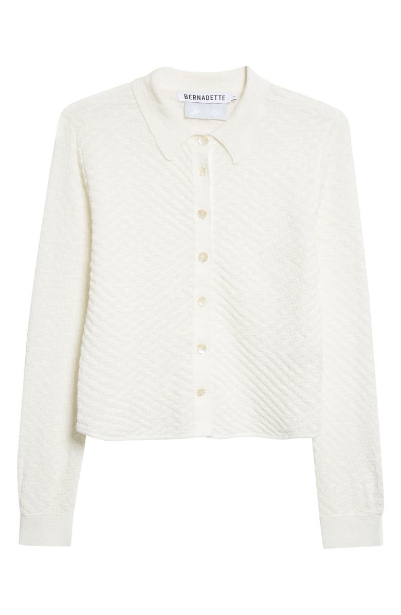 BERNADETTE Turner Crop Linen Blend Check Jacquard Shirt, Main, color, Ivory Gingham Jacquard