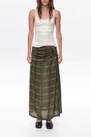 BIMBA Y LOLA Checked Gathered Fluid Midi Skirt