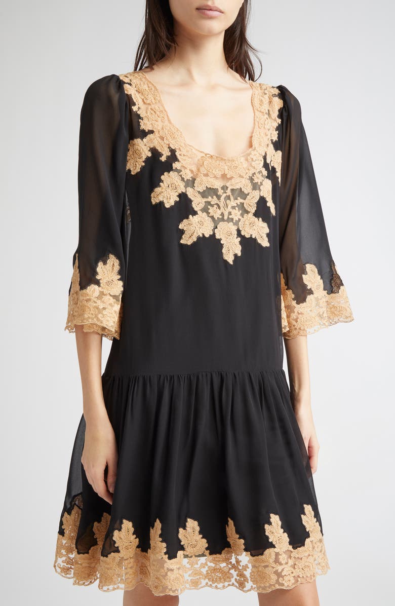 Bode Marisel Lace Trim Silk Chiffon Dress, Alternate, color, 