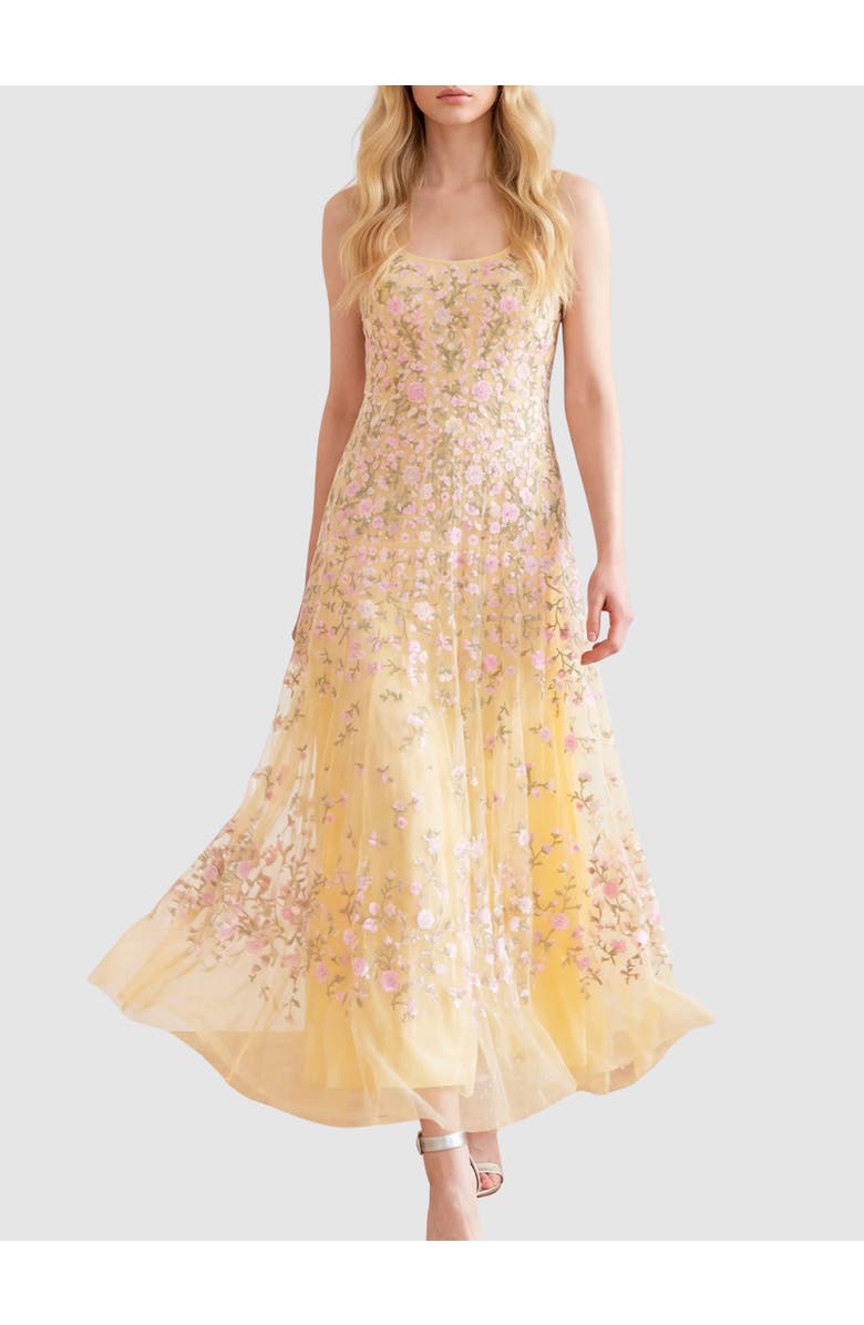 Needle & Thread Sylvia Rose Scoop Neck Ankle Gown, Main, color, Lemon Sorbet/Pastel