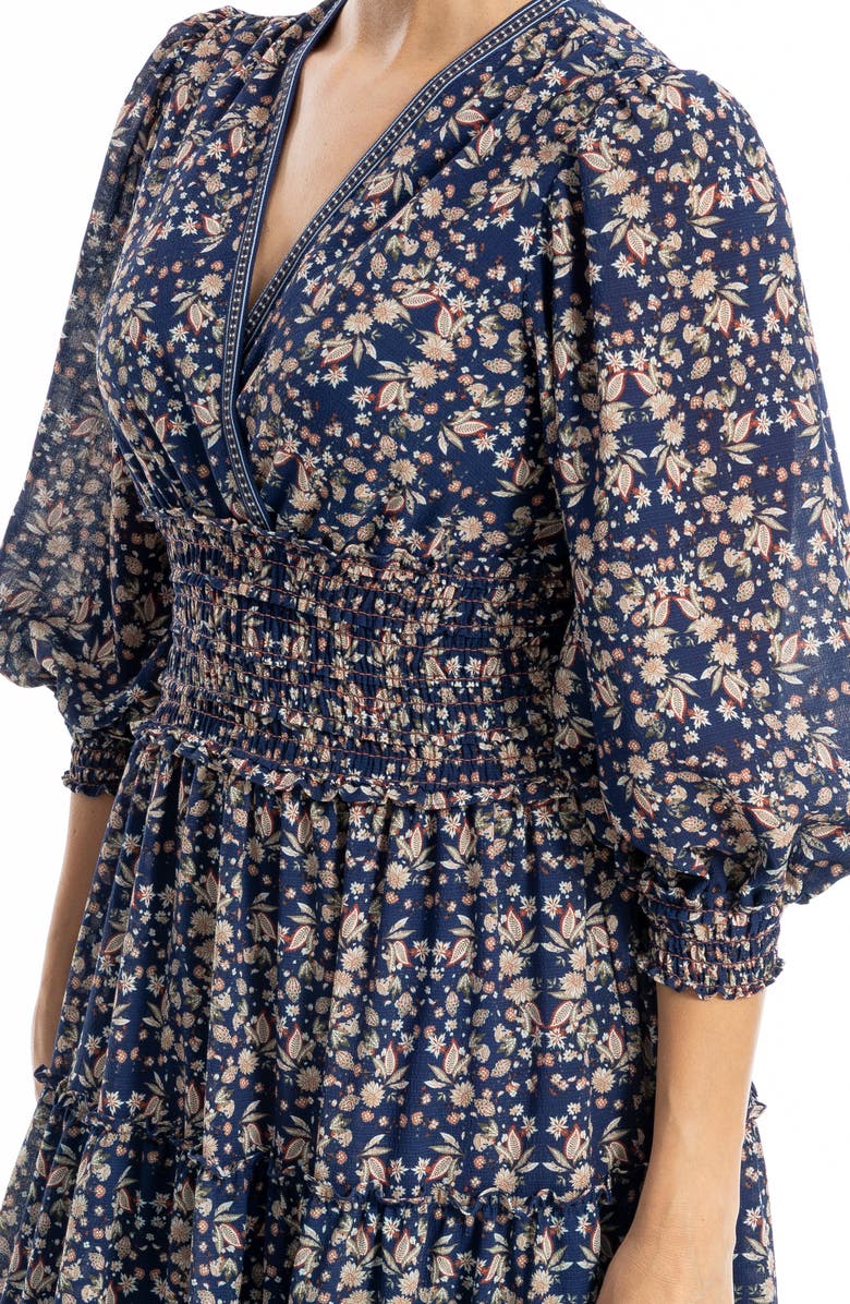 MAX STUDIO Floral Balloon Sleeve Tiered Maxi Dress, Alternate, color, Sapphire/ Terra Shaded Paisley