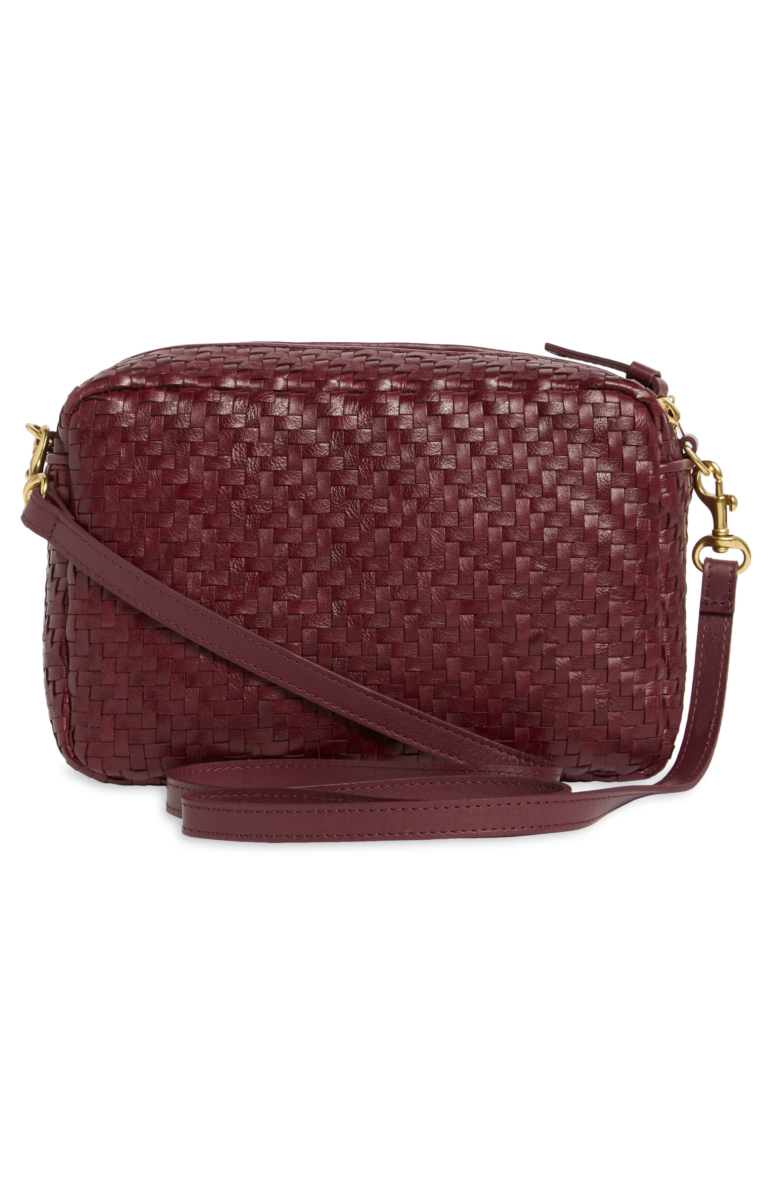 Clare V. Marisol Woven Leather Crossbody Bag, Alternate, color, Cassis