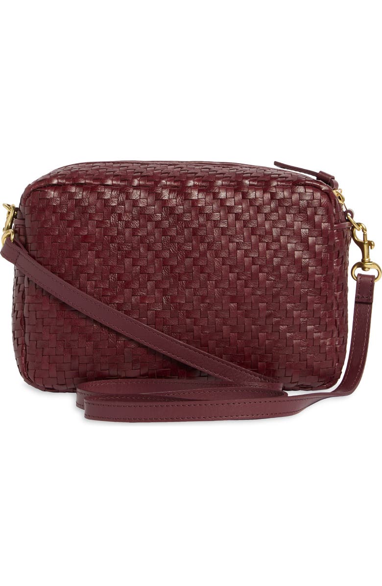 Clare V. Marisol Woven Leather Crossbody Bag, Alternate, color, Cassis