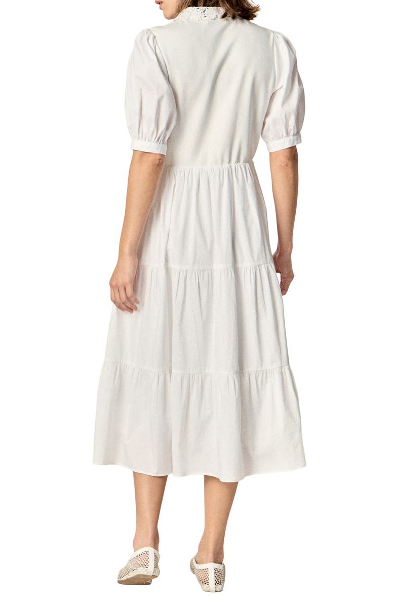 English Factory Short Sleeve Mixed Media Midi Dress, Alternate, color, White