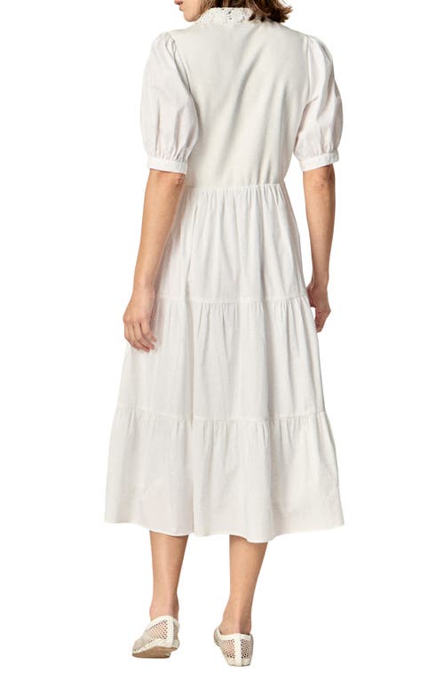 English Factory Short Sleeve Mixed Media Midi Dress In White