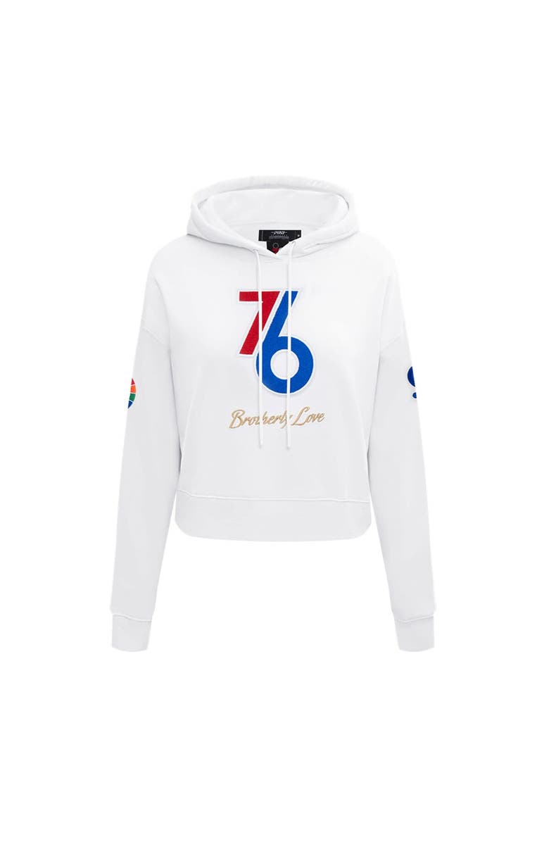 PRO STANDARD Women's Pro Standard White Philadelphia 76ers 2024/25 City Edition Chenille Applique Cropped Pullover Hoodie, Alternate, color, 
