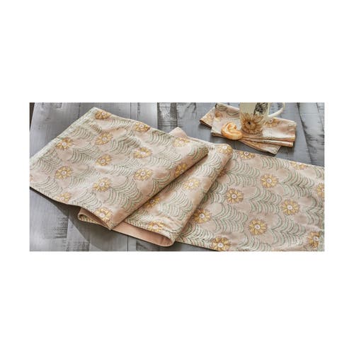 Tag Sunflower Block Print Abstract Cotton Table Runner Decor In Pink