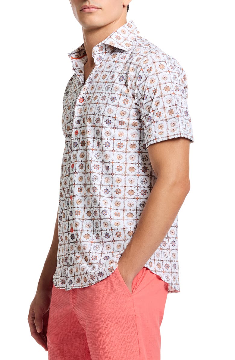 Robert Graham Kai Classic Fit Medallion Print Short Sleeve Knit Button-Up Shirt, Main, color, Multi