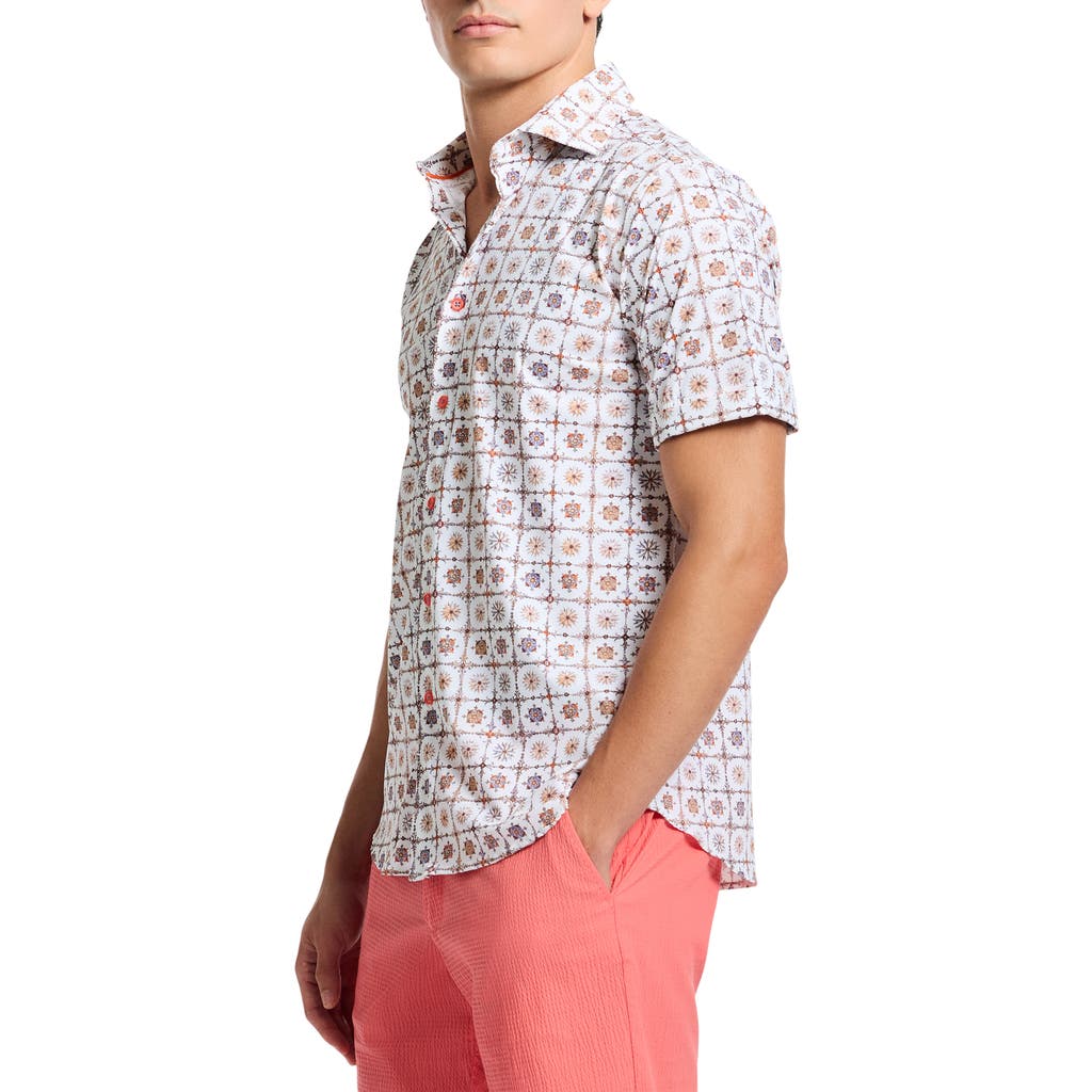 Robert Graham Kai Classic Fit Medallion Print Short Sleeve Knit Button-up Shirt In Multi