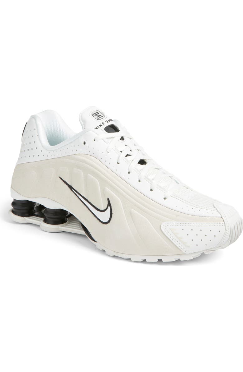 Nike Shox R4 Sneaker, Main, color, Summit White/ Black/ Brown