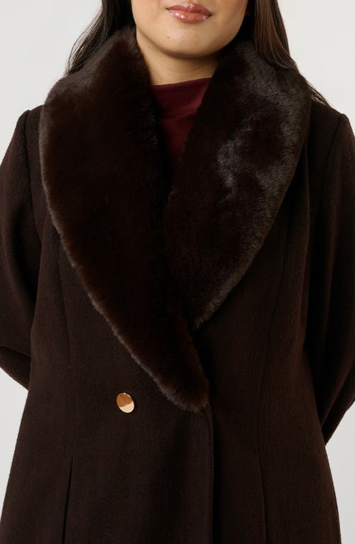 Estelle Alastair Double Breasted Coat With Removable Faux Fur Collar In Brown