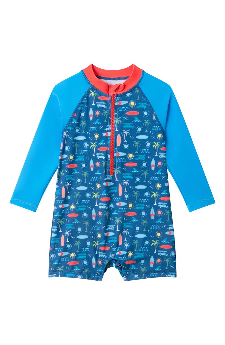 Andy & Evan Rashguard Swimsuit & Bucket Hat, Alternate, color, Navy