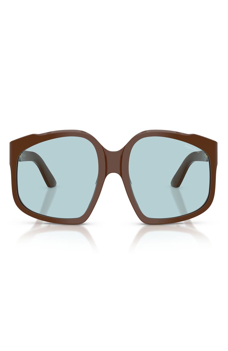 Miu Miu 59mm Polarized Irregular Sunglasses, Main, color, Chocolate / Light Blue