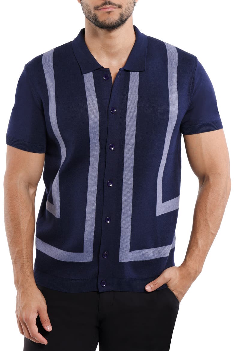 Jacquard Polo Sweater, Main, color, NAVY/ HEATHER SLATE
