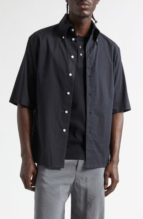 Short Sleeve Cotton Muslin Button-Down Shirt