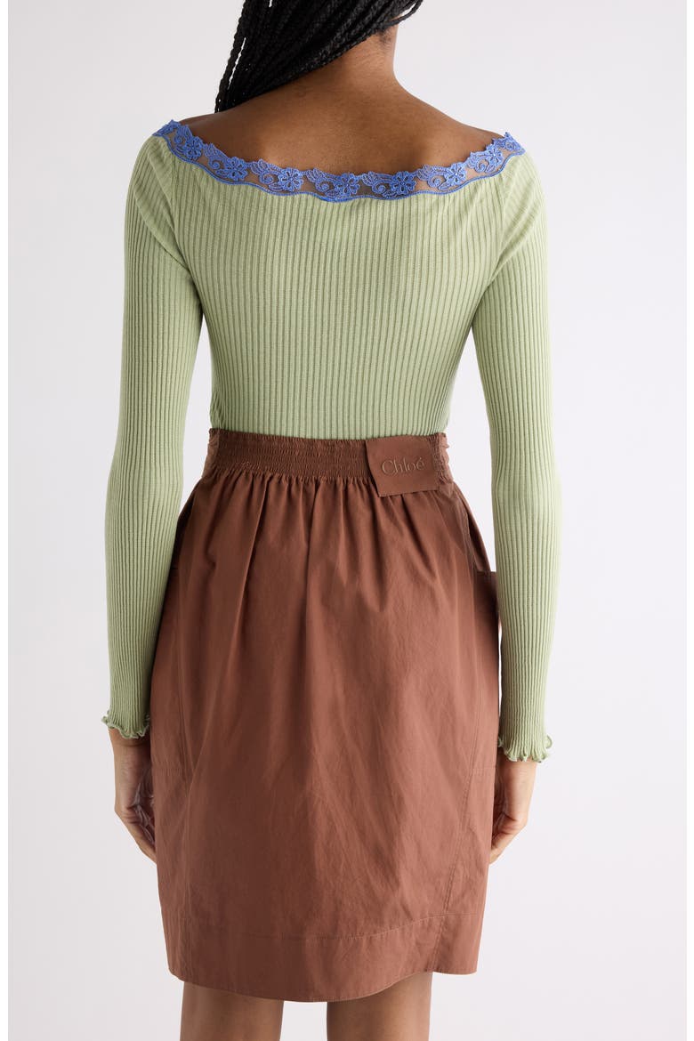 Lace Trim Rib Cotton & Silk Sweater, Alternate, color, DARK CEDAR