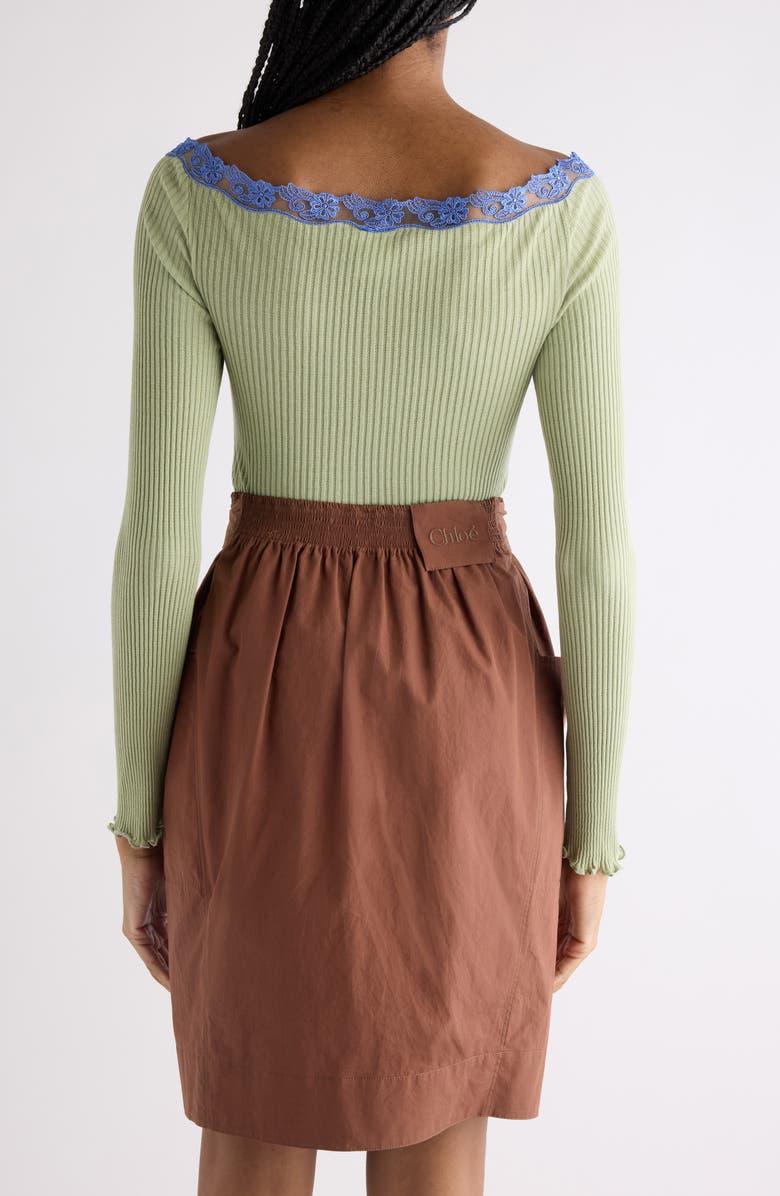 Chloé Lace Trim Rib Cotton & Silk Sweater, Alternate, color, Dark Cedar