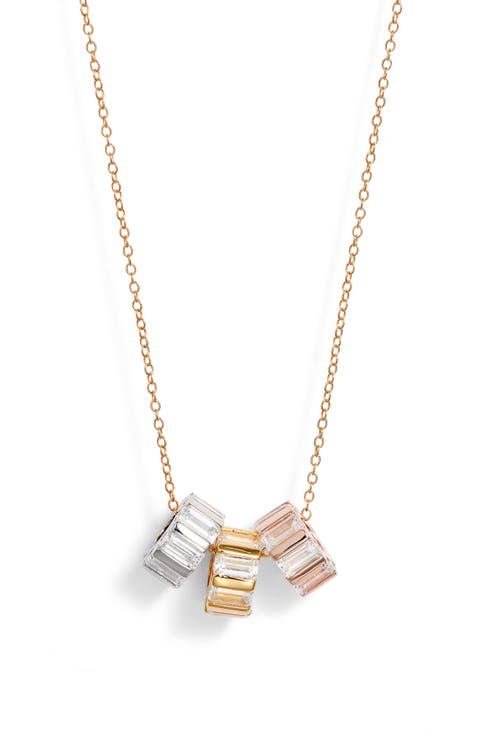 Cubic Zirconia Tri-Tone Pendant Necklace