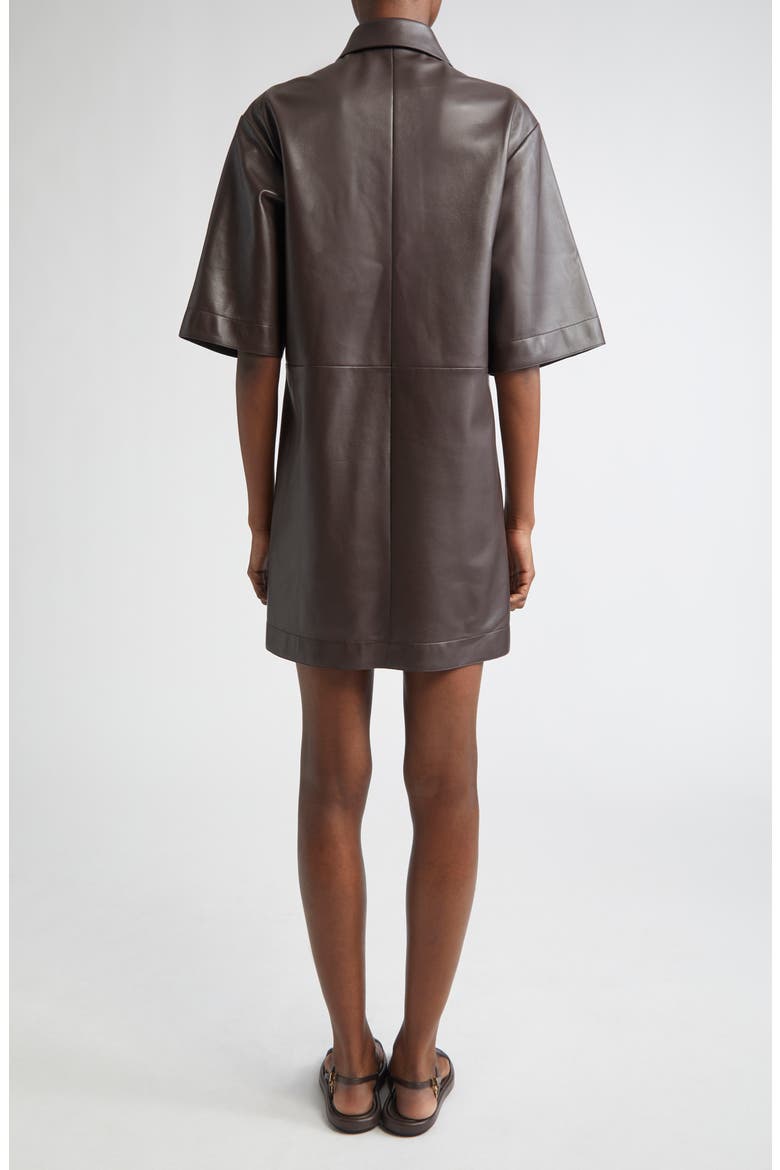 Elbow Sleeve Lambskin Leather Shirtdress, Alternate, color, CHOCOLATE
