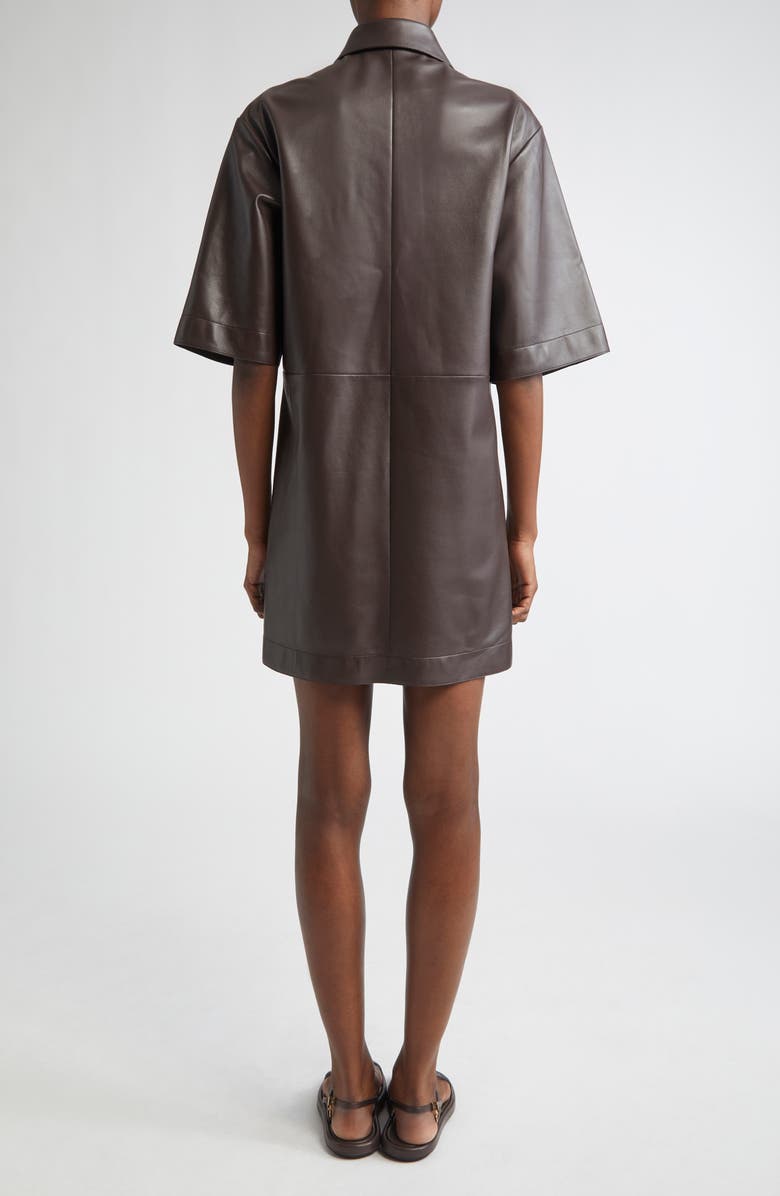 Michael Kors Collection Elbow Sleeve Lambskin Leather Shirtdress, Alternate, color, Chocolate