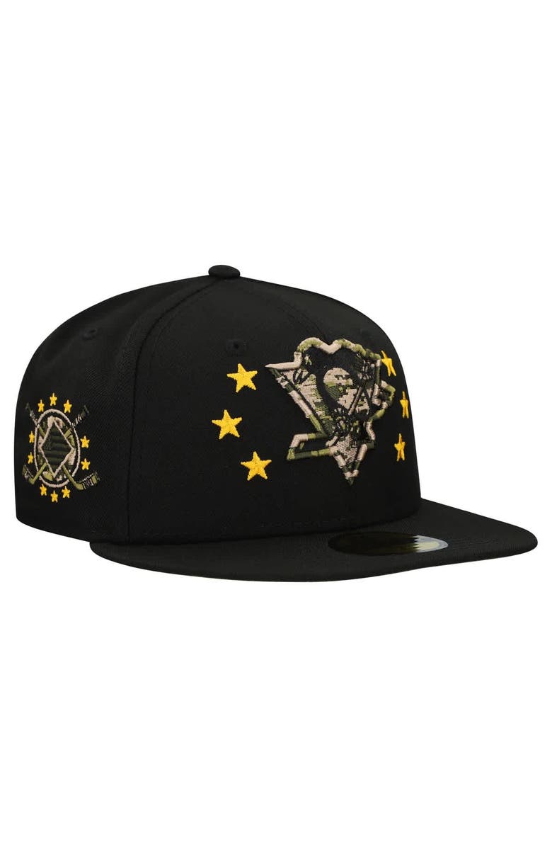 New Era Men's New Era  Black Pittsburgh Penguins Military Appreciation Digital Camo Stars 59FIFTY Fitted Hat, Main, color, Black