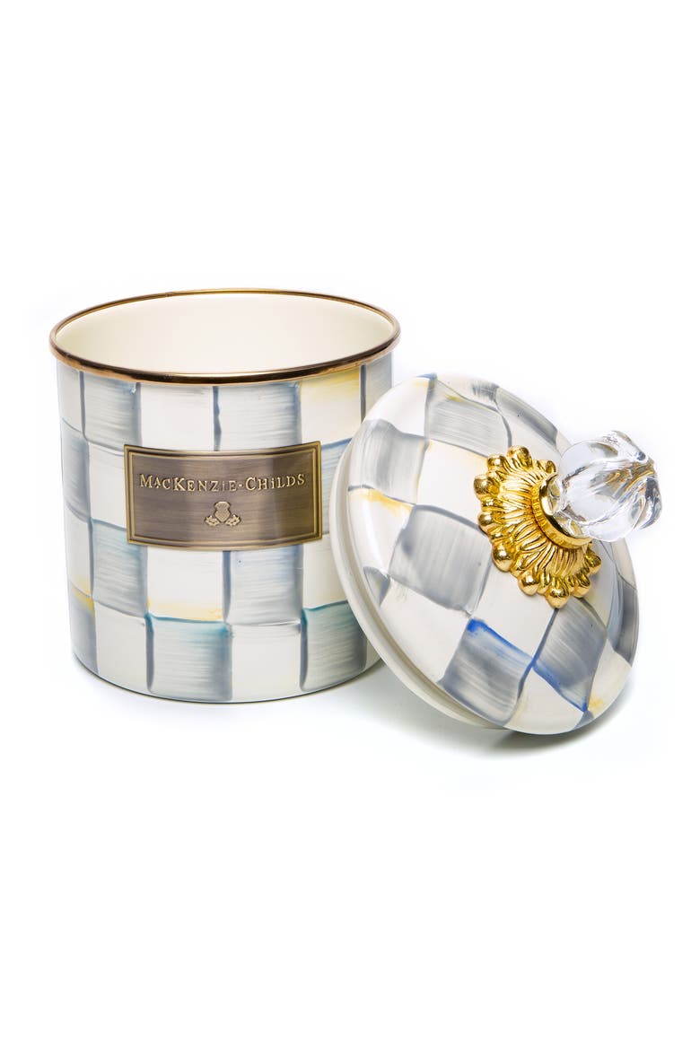 Sterling Check Enameled Steel Small Canister, Alternate, color, GREY/ WHITE