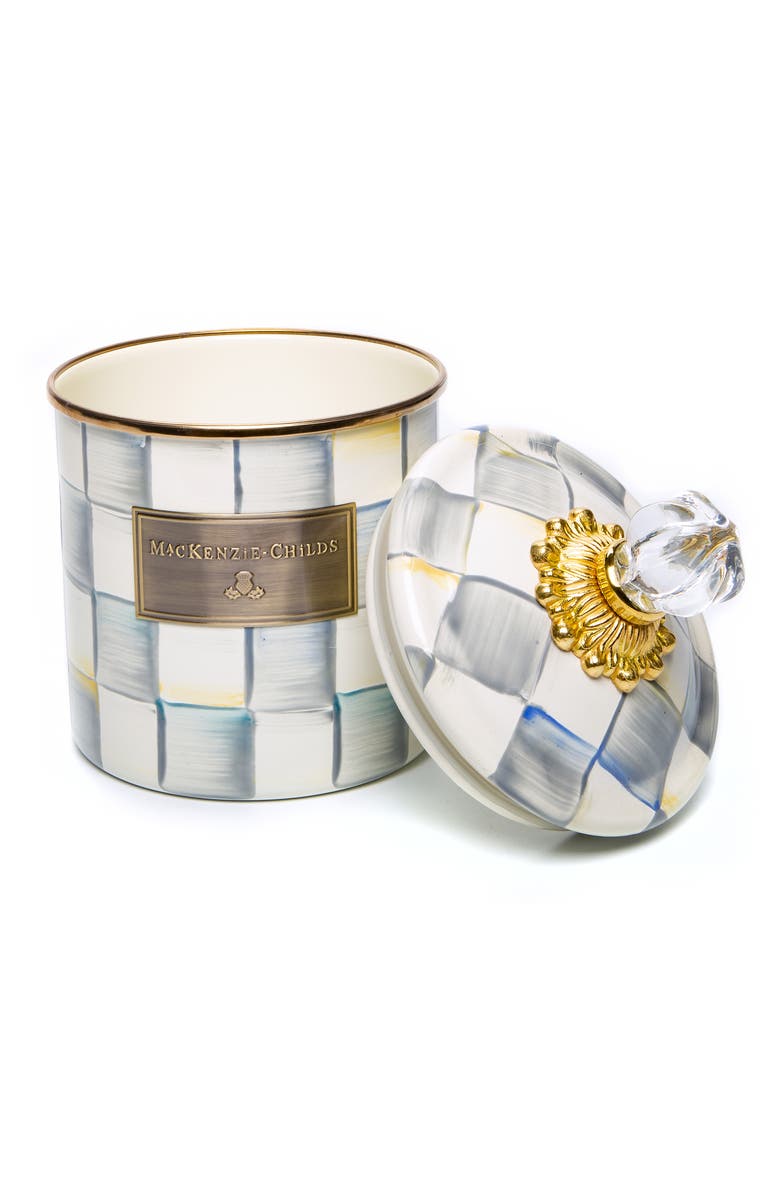 MACKENZIE CHILDS Sterling Check Enameled Steel Small Canister, Alternate, color, Grey/ White