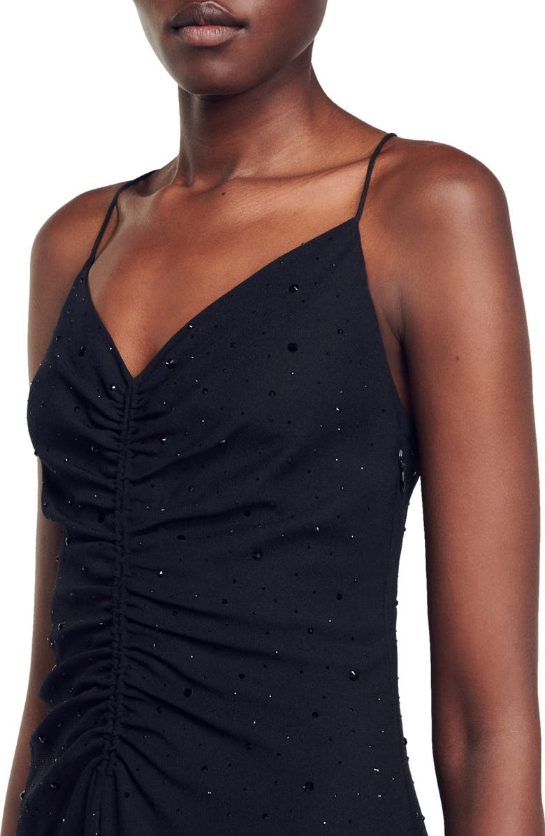 SANDRO Praline Ruched Rhinestone Dress, Alternate, color, 