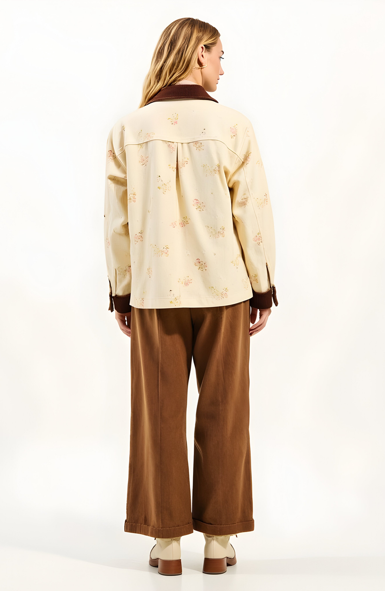 Modenaire Floral Print Utility Jacket with Contrast Corduroy Collar and Cuffs, Alternate, color,