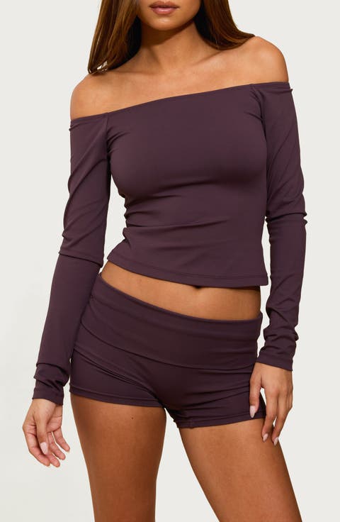Tezia Off the Shoulder Long Sleeve Crop Top