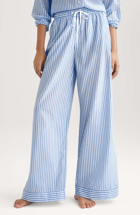 Stripe High Waist Woven Sleep Pants