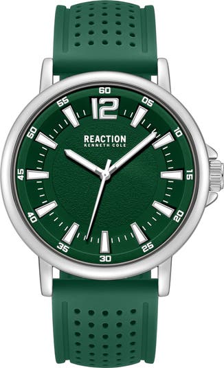 Kenneth Cole Reaction Perforated Silicone Strap Watch, 44mm