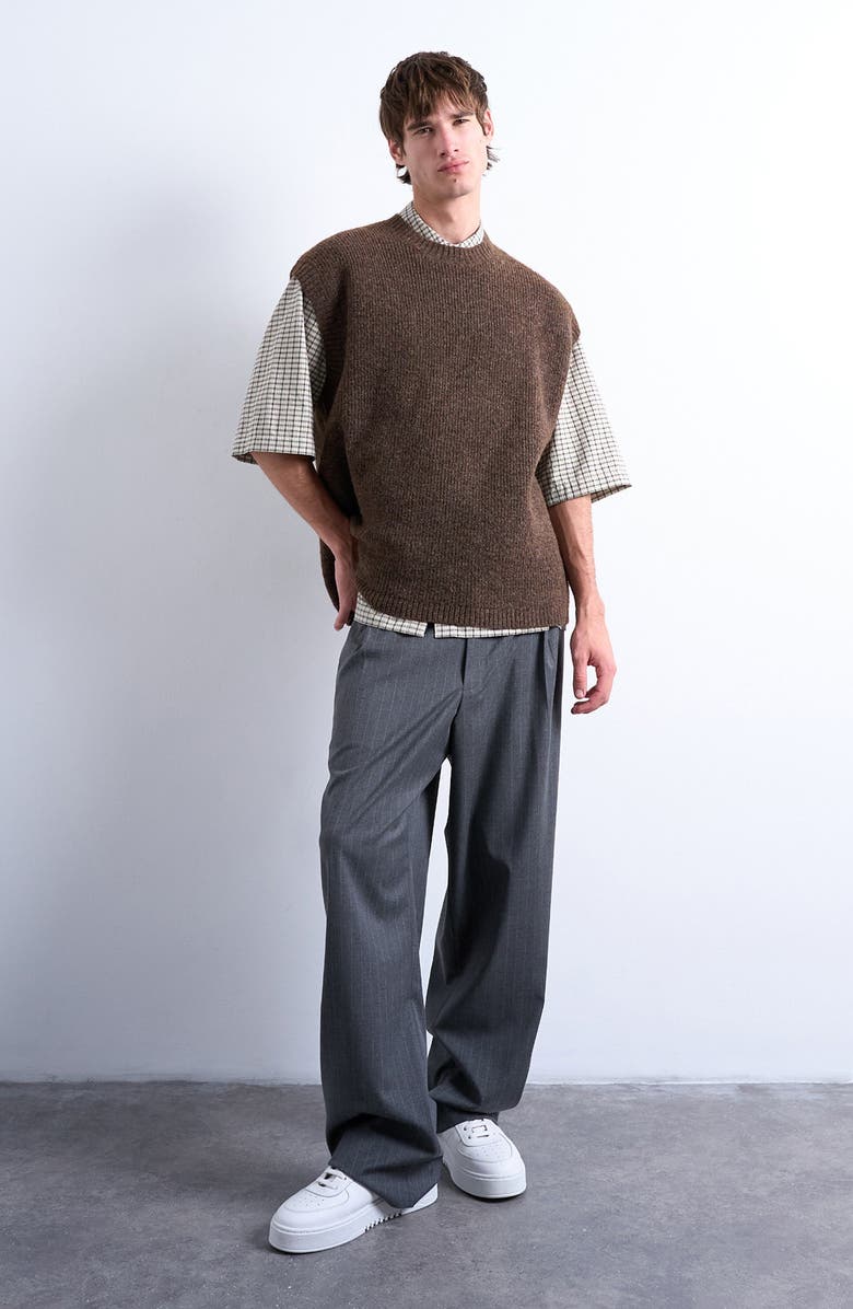 Topman Oversize Crewneck Sweater Vest, Alternate, color, Brown