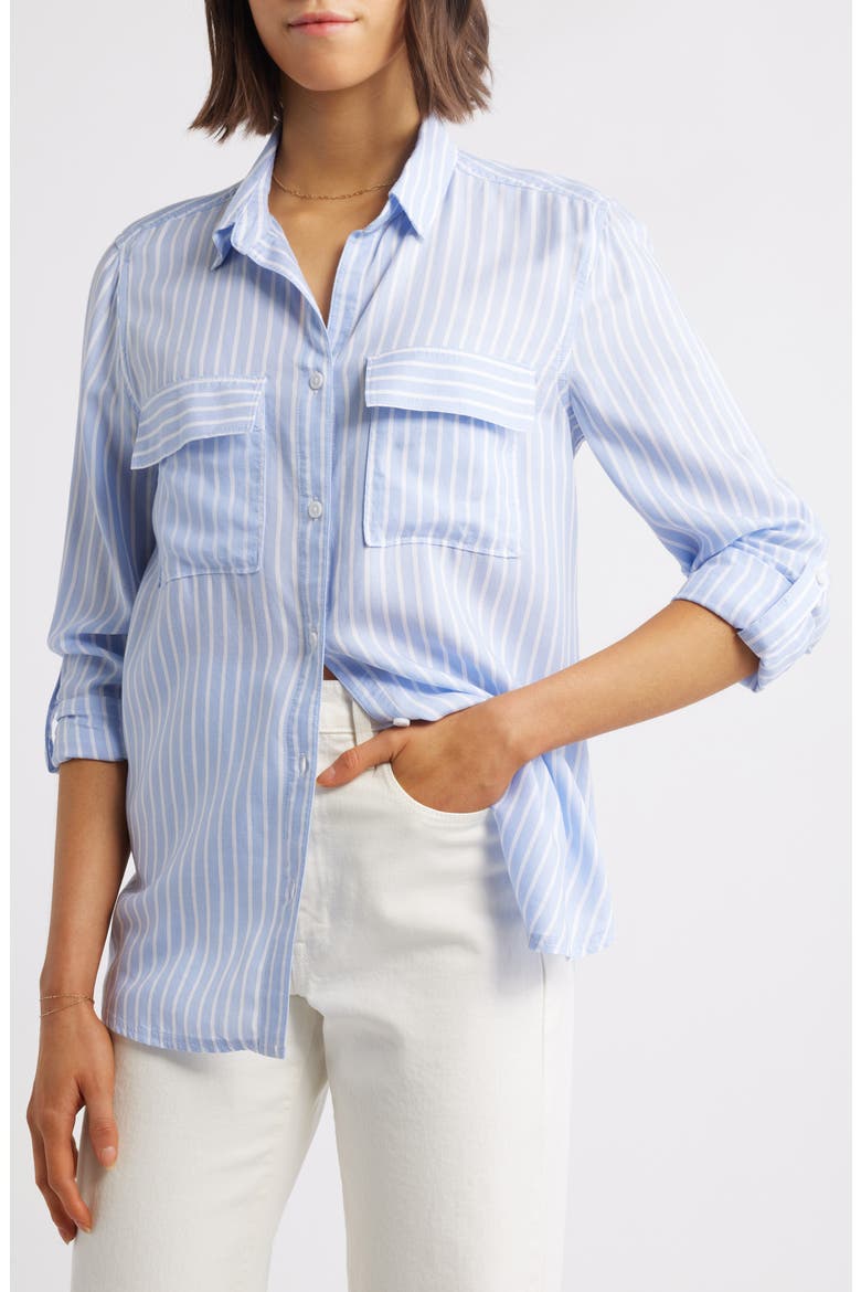 Farrah Stripe Button-Up Shirt, Main, color, WHISPER LILAC