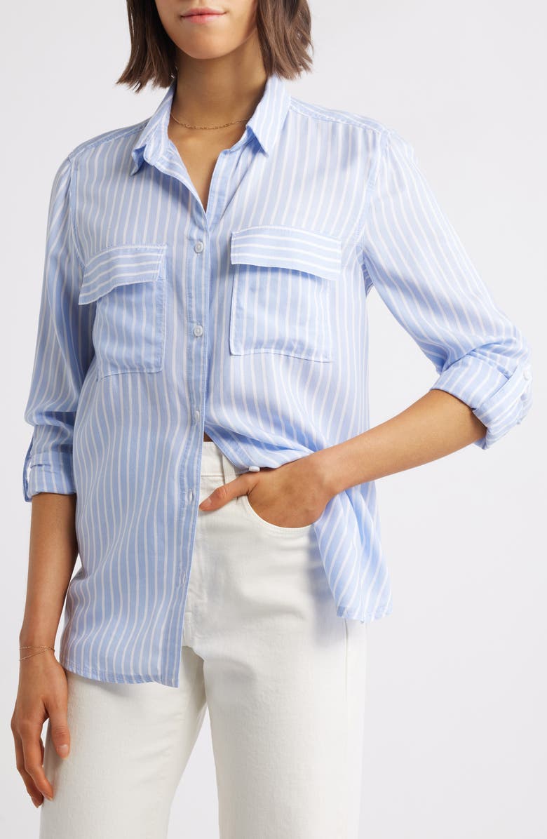 beachlunchlounge Farrah Stripe Button-Up Shirt, Main, color, Whisper Lilac