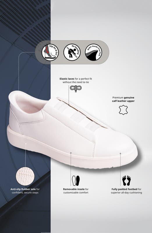 Allen Street Hands Free Technology Lightweight Leather Sneaker, Alternate, color, White Napa Leather
