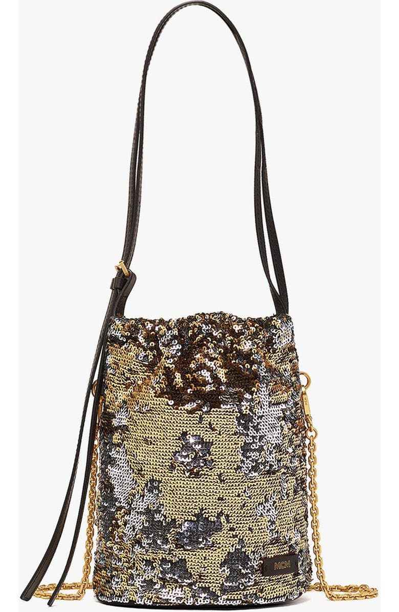 MCM Himmel Sequin Drawstring Bag, Main, color, Gold